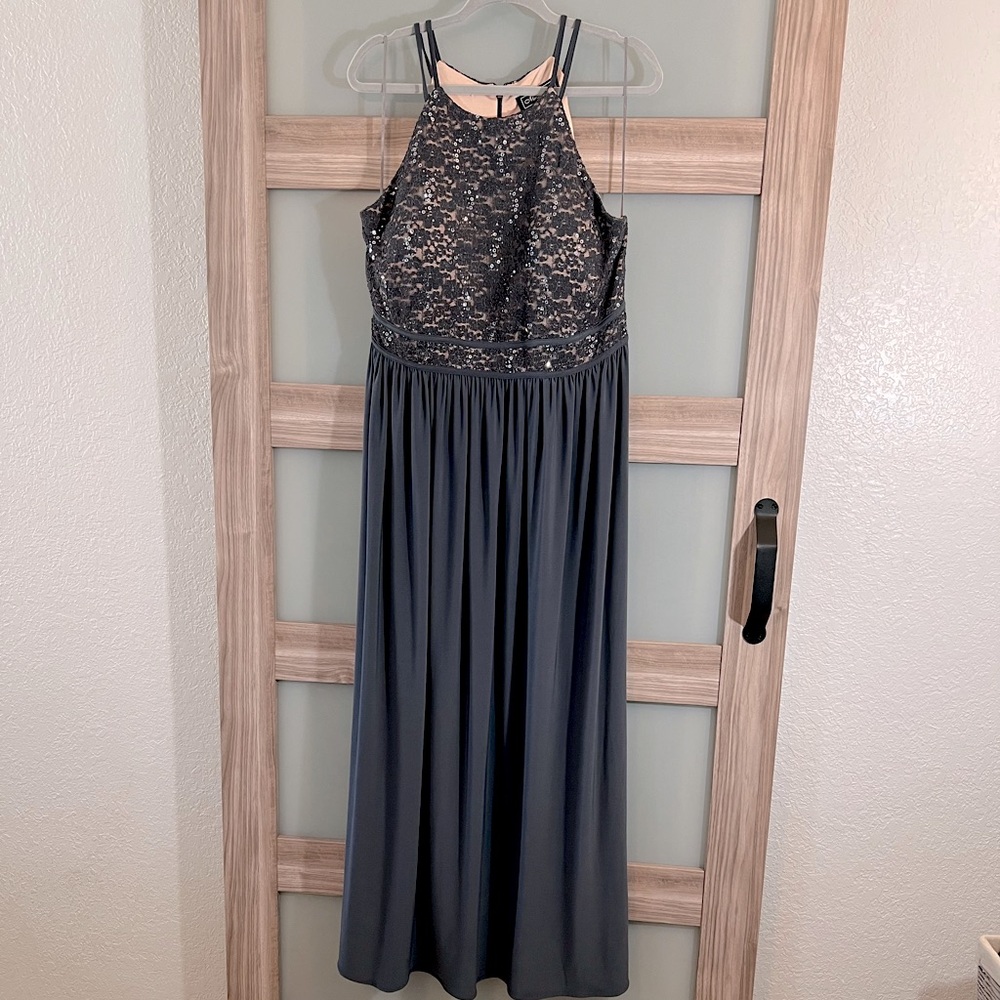 Morgan & Co | Grey Sequin Lace Maxi Dress Gown | Women’s 14W